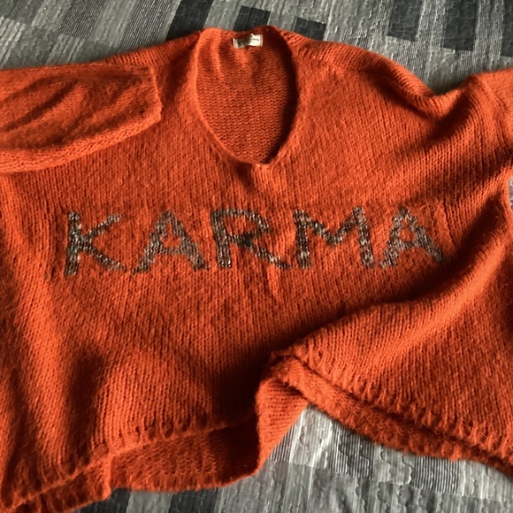 CARLA GIANINNI PARIS OVERSIZED BOXY V NECK ‘KARMA’ ORANGE KNIT SWEATER - Picture 1 of 12